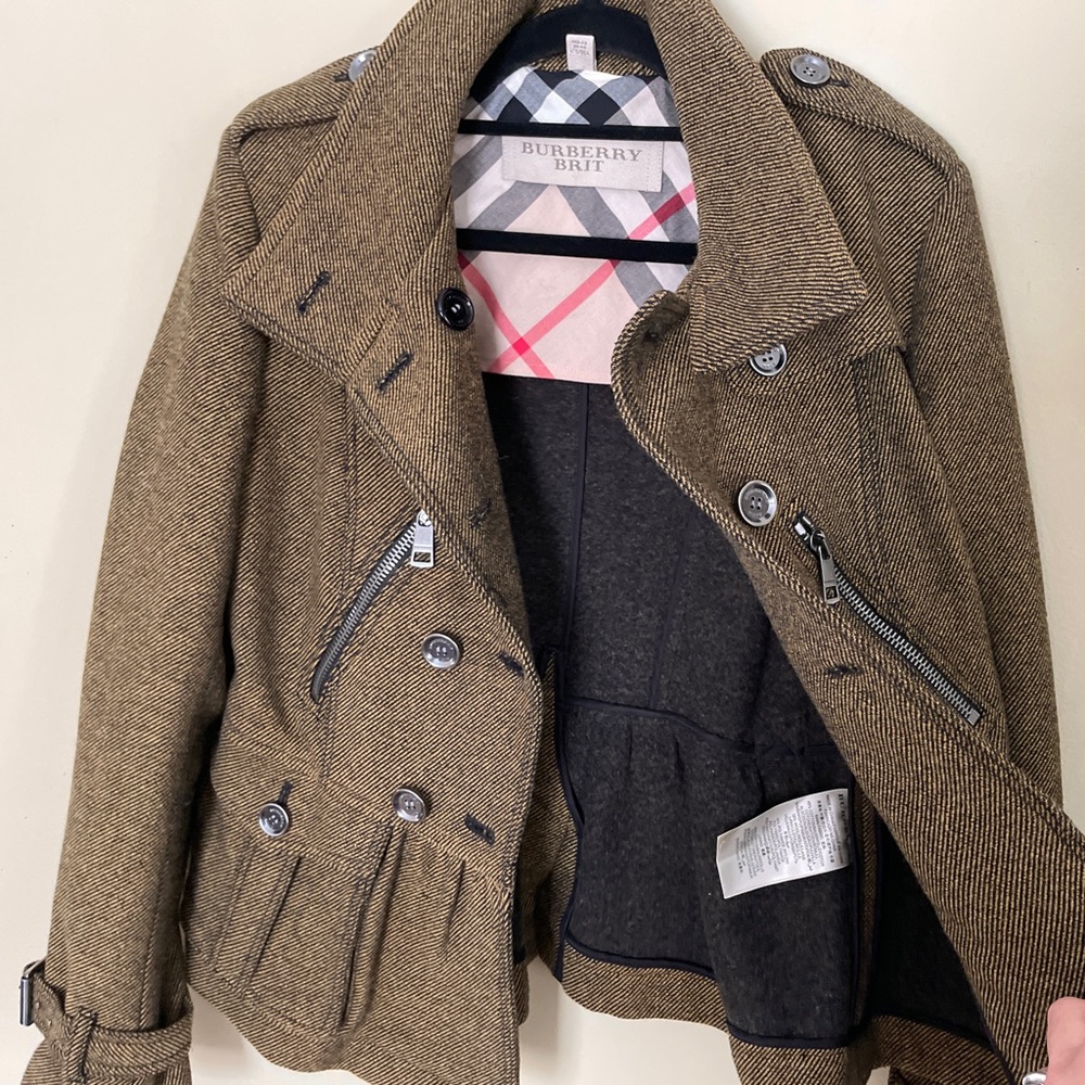 Burberry Brit | Peplum Double-Breasted Tweed Jacket, Sz 14 fits 8–10 ♥ Like new